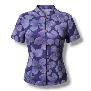Sag Harbor Dress women's vintage purple floral button-down cover-up dress top